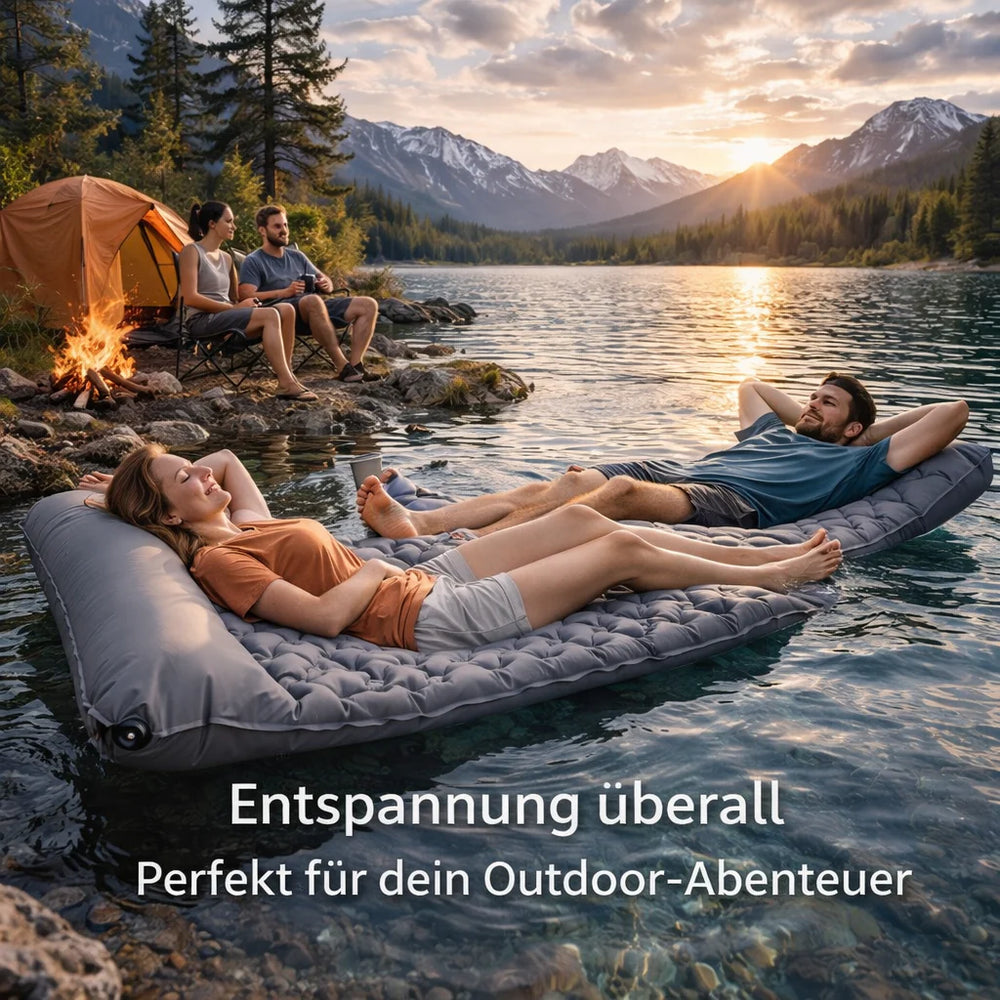 Camping-Matratze platzsparend zusammengerollt im Rucksack