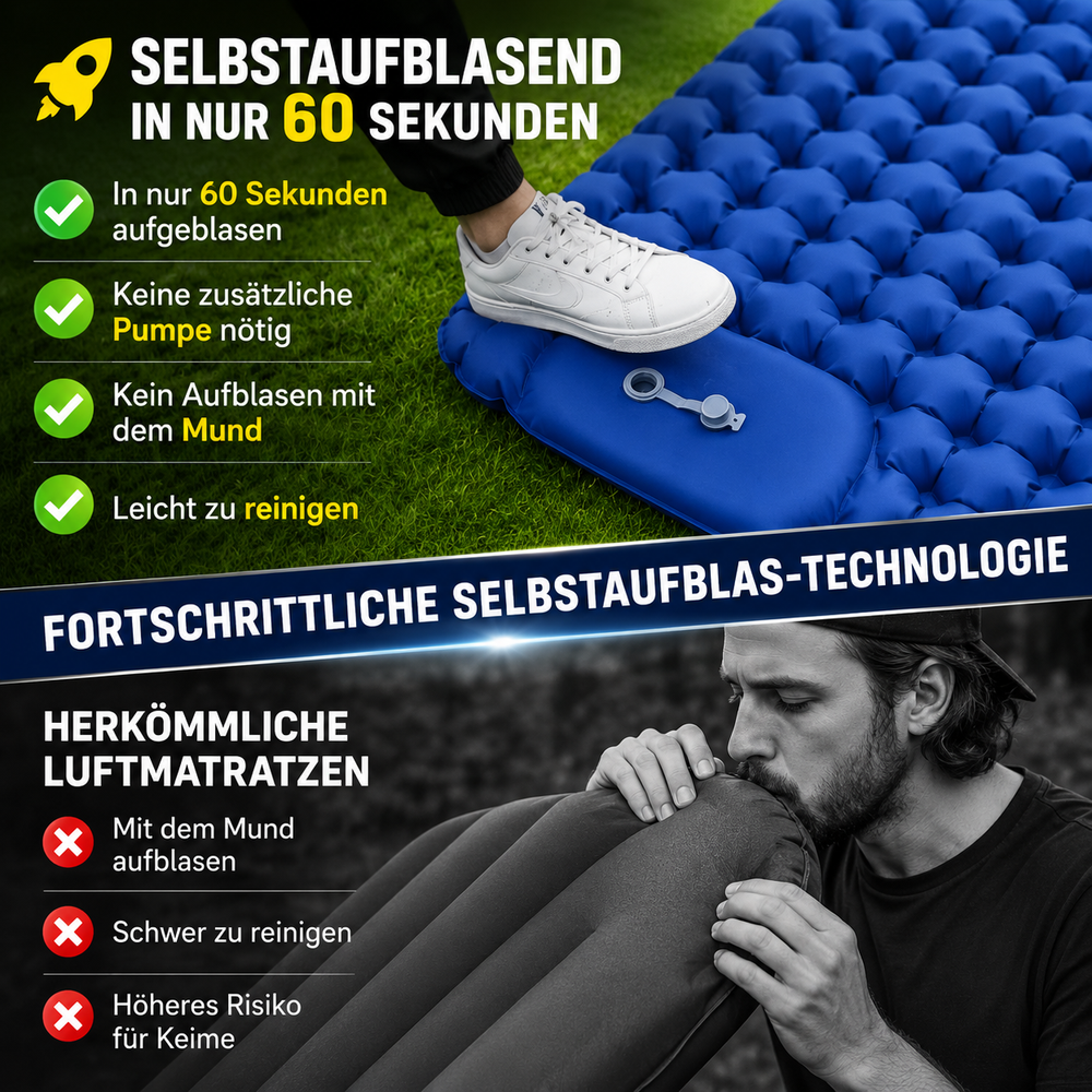 Camping-Isomatte selbstaufblasend mit integriertem Kopfkissen