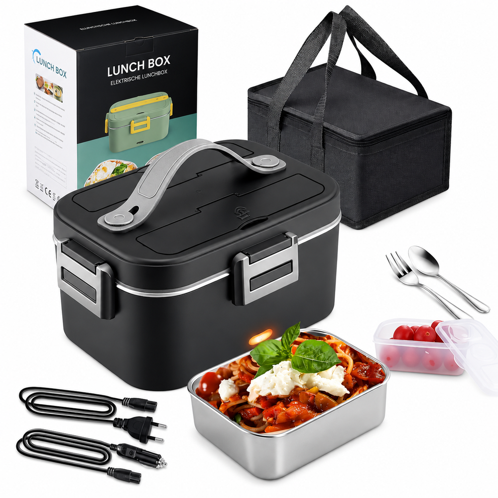 Elektrische Lunchbox XL 1,8 L mit 75 W – Speisenwärmer Komplett-Set mit Edelstahl-Behälter